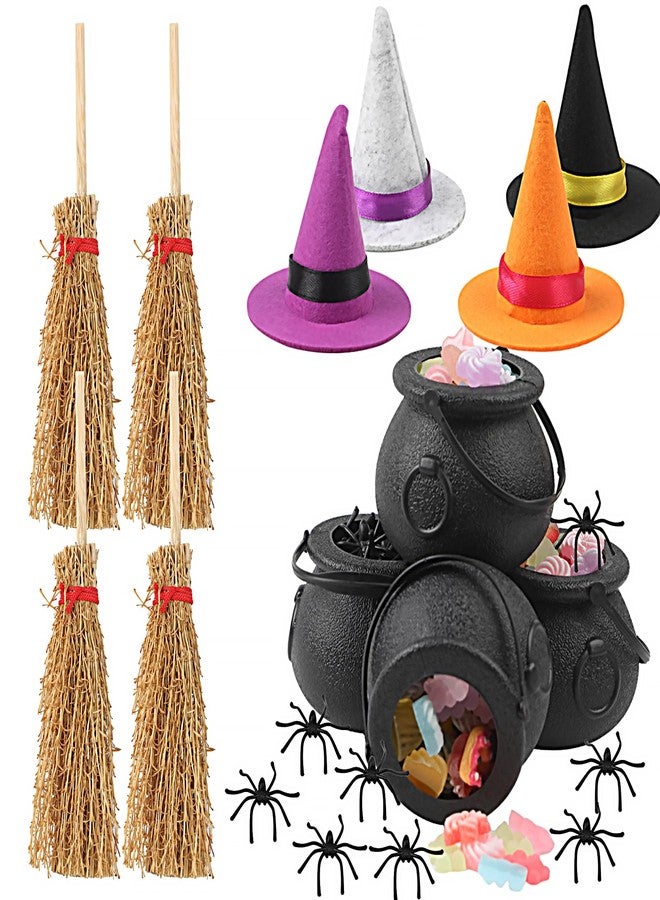 FOIMAS 37pcs Mini Witch Hats Black Candy Cauldron and Witch Brooms for Halloween Craft Accessories Table Decoration Supply - Image 1